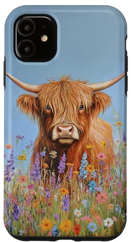 Floral Highland Cattle Farmer Scottish Highland Cow Lover Case for iPhone 11