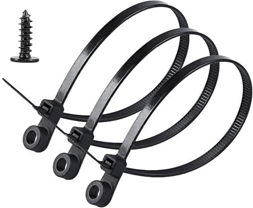 Fascetta con cerniera a foro fisso, 100 pezzi da 15,9 cm nera con fori per viti e 100 viti nere M4 x 12 per fissaggio quotidiano (nero)