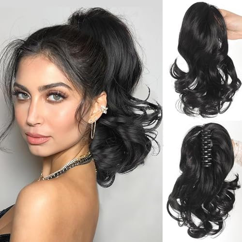 TTPSRY Extensión Cabello Ondulado Cola Caballo Pinza Garra Postizo Sintético Peinado Rápido Volumen Natural