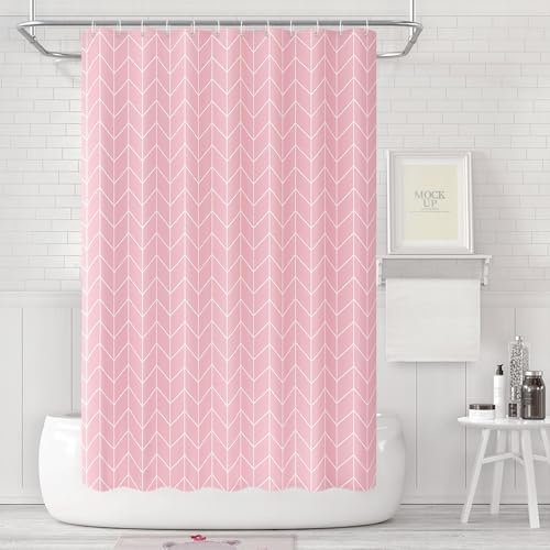 LUKDUNG Cortina de baño de 180 x 180 cm, cortina de ducha antimoho en el baño, cortina para bañera ducha de tela impermeable lavable, lavable PEVA con 12 anillas de cortina de ducha rosa