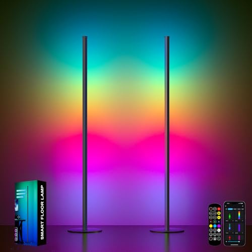 LED Stehlampe Wohnzimmer, 2 Stück RGB Standleuchte Dimmbar 140cm mit Fernbedienung & APP-Steuerung, 16 Millionen Farben, 300 Szenenmodi, Musik-Sync,Ecklampe für Schlafzimmer, Spielzimmer, Büro, Loft