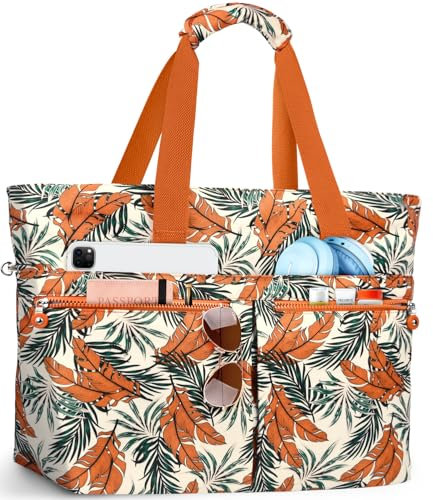ENONEO Grand Sac de Plage avec Fermeture Éclair 45L, XXL Famille Sac de Plage Imperméable Piscine Sacs Cabas Femme Voyage Pliable Beach Tote Bag pour Plage Piscine Gym Vacance