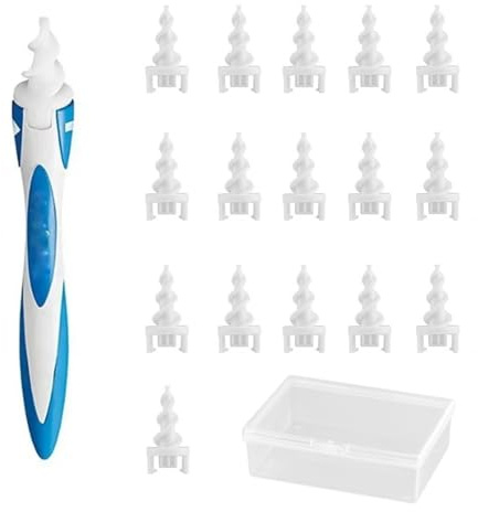 Ear Wax Remover, Q Grips Ear Wax Cleaners, Spiral Silicone Ear Cleaner with 16 Pcs Replaceme Tips & Storage Box, Reusable Washable Ear Wax Removal Tool for Kids & Adults