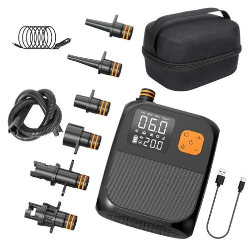 Elektrische Paddelboard-Pumpe, 25 PSI – Wiederaufladbare SUP-Luftpumpe mit schnellem Aufblasen und Ablassen, Auto-Off, 4 × 2000 mAh Akku, tragbare elektrische Pumpe für aufblasbare Paddleboards