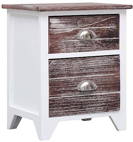 MNISDFL Nachttisch Braun und Weiß beistelltisch nachtschrank for Wohnzimmer Schlafzimmer 38×28×45 cm Paulownia-Holz