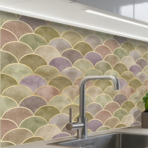 KitchenYeah© Spritzschutz Küche Küchen Rückwand Küchendeko Wand Wandschutz | 60x80 cm - Selbstklebend Backsplash Kitchen Peel And Stick Sanft - Gold - Bunt