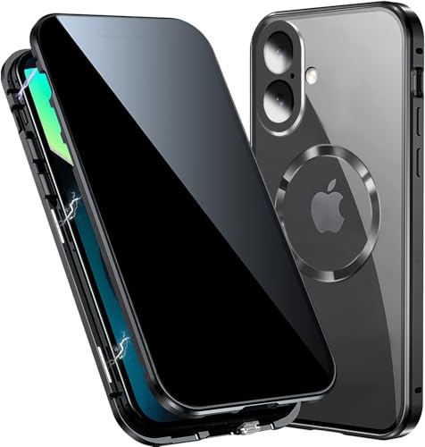 TOPF&B Magnetic Case for iPhone 17 Privacy Cover,360 Degree Full Cover Built-in Privacy Screen Protector and Camera Protector[Compatible MagSafe],Metal Bumper Case for iPhone 17,Black