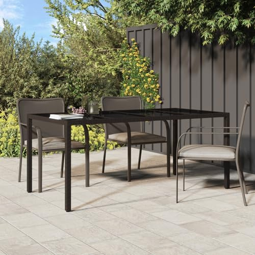 IBUQDDV Table de jardin marron 190 x 90 x 75 cm en polyrotin avec verre de sécurité trempé, résistante aux intempéries et robuste pour 6 personnes, facile à nettoyer et à déplacer, parfaite