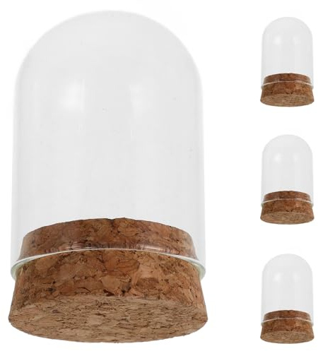 Toyvian Vitrine en Verre Transparente avec Base en Liège 4 Pièces pour Exposition et Rangement de Figurines Cloche Protectrice Anti-Poussière pour Décoration Intérieure et Objets D’Art