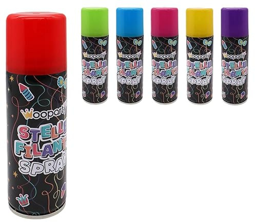 Stelle Filanti Spray 6 pezzi 6 colori 83ml, Bombolette spray per Carnevale