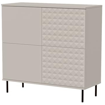 Mirjan24 Kommode Litzog 100 mit 4 Türen, Metallfüße, Griffloses Öffnungssystem, Highboard, Anrichte, Mehrzweckschrank, Wohnzimmerschrank (Cashmere)