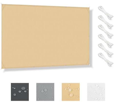 HENG FENG Toldo Vela Rectangular Impermeable 3x7m, Arena | Vela de sombra exterior con ojales y cuerdas, resistente PES 160g/m², 95% Bloqueo UV, para Pérgola/Terraza/Jardín/Patio