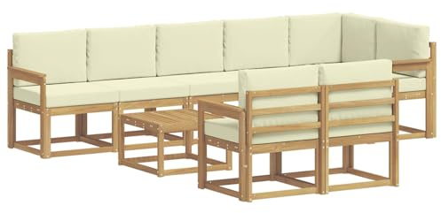 vidaXL Outdoor-Sofagarnitur mit Kissen 9 pcs Weiß und Creme Polyester, Stylisches Außensofa, wetterfestes Set, Bequeme Sitzgelegenheit für den Garten, Akazienholz Möbel