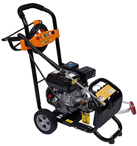 Limpiador de alta presión de gasolina, máx. 2200 PSI, motor de 7,5 CV y 3400 rpm, 5 boquillas (0°/15°/25°/40°/80°) para coche, terraza, patio, con manguera de 8 m y bloqueo de seguridad