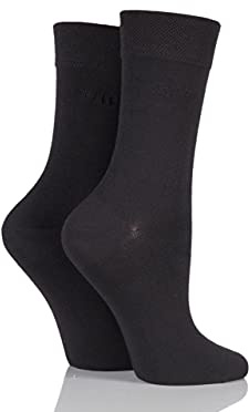 ELLE Ladies Bamboo Fibre Socks - Soft, Breathable & Cooling Plain Socks in a Multipack of 2 Pairs Sizes 4-8