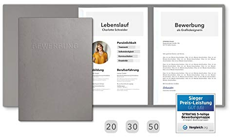 30 Stück SPAR-SET dreiteilige Bewerbungsmappen Grau in feinster Lederstruktur