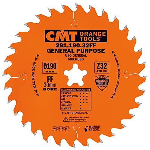 CMT Orange Tools Kreissägeblatt HW 190 x 2,6 / 1,6 x 20 (Festool® FF) Z=32 10° ATB - 291.190.32FF - für Längs- und Querschnitte
