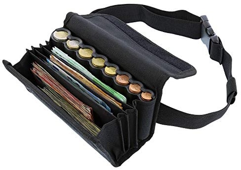 Monepass - Wallet Kellnerbörse / Kellnertashe mit Abs Schwarz Münzsortierer- Klettverschlus - Ideal für Transportberuf