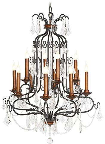 Casa Padrino Barock Kronleuchter Schwarz/Kupfer mit Deko Kristallen 90 x H. 130 cm - Hängeleuchte Art Deco
