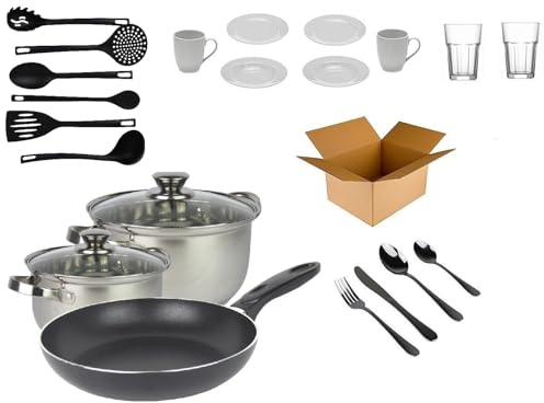 Haushalt Starterset Single - Wohneinrichtung Starterpaket - Einrichtungspaket - (Küche, Besteck, Geschirr)