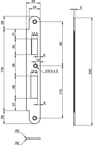 Schließblech EA 327 für Elektro-Mehrfachverriegelungsschlösser, 232x30x3 mm