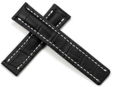 Richie strap 22 mm/24 mm Lederarmband für Breitling Navitimer Transocean BA57 A193701 760P2, Schwarz , 24 mm, Armband