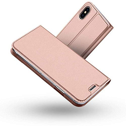 RADOO iPhone XS Max Hülle, Premium PU Leder Handyhülle Brieftasche-Stil Magnetisch Folio Flip Klapphülle Etui Brieftasche Hülle Schutzhülle Tasche Case Cover für Apple iPhone XS Max (Roségold)