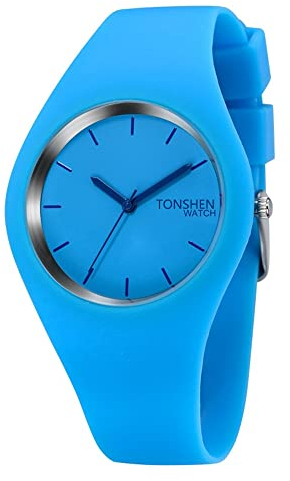 TONSHEN Damenuhr Fashion Analog Quarz Uhren Einfach Casual Kautschuk Armbanduhr für Damen Mädchen 12 Farbe (Hellblau)