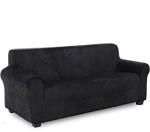 TIANSHU Samt Sesselbezug 3 sitzer,Soft Velvet Plush Couchbezug stilvolle Luxus-Möbelbezüge Anti-Rutsch-High Stretch Sesselbezug(3 Sitzer,Schwarz)
