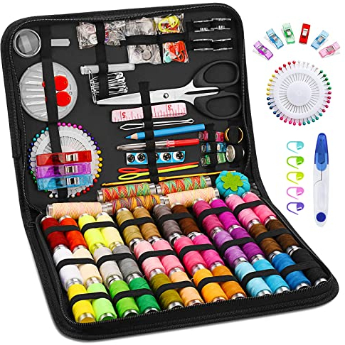 Set da Cucito,Kit da Cucitocon 206 Accessori da Cucito, Set da Cucito con Valigetta in PU,Accessori Completi per Principianti,viaggiatori,parenti e Amici