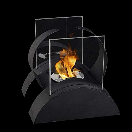 JHY DESIGN Outdoor Glas Bioethanol Tischkamin Quadratische Ethanol Kamin 19cm Hoch Tragbarer Tisch Feuerstelle Bio Tischfeuer für Indoor Wohnzimmer Garten Balkon (Schwarz)