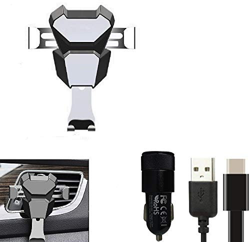 K-S-Trade Support Voiture pour Xiaomi Redmi 10X 5G Compatible avec Xiaomi Redmi 10X 5G Montage évent Grille Ventilation Noir-Argent + Chargeur Voiture Véhicule Titulaire Support De Smartphone