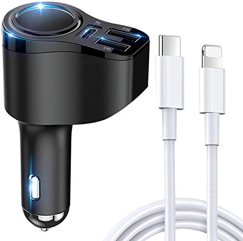 Blsyetec PD 3.0 168W Auto Ladegerät mit USB C auf Lighting Ladekabel Zigarettenanzünder iphone KFZ Ladegerät 12V/24V Autoladegerät Schnellladung Ladeadapter für iPhone 16 15 14, Samsung S25/S24, Pixel