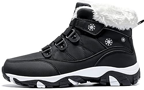 VITIKE Damen Winterschuhe Warm Gefüttert Schneestiefel Herbst Outdoor Boots Winterstiefel,Schwarz Weiß,35 EU