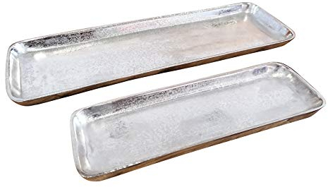 MichaelNoll Schale Servierplatte Dekoschale Aluminium Silber Deko Luxus, für Wohnzimmer und Esszimmer, 31 cm oder 45 cm (45x14x3 cm)