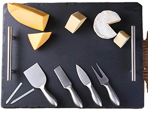 Gessentials Large Black Cheese Slate 40 X 30 cm and Stainless Steel Cutlery Set | Chopping Board | Serving Platter | Serving Tray