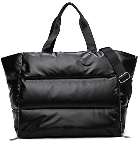 Damen-Daunen-Umhängetasche, großes Fassungsvermögen, aus Baumwolle, wasserfest, Trennung von trockener und nasser Kleidung, Handtasche für Sport, Fitness, Reisen und Schwimmen, Schwarz