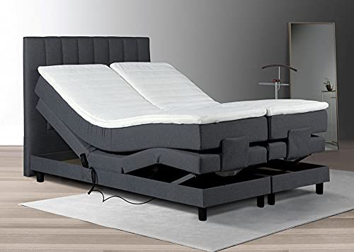 Tesla Dreams Boxspringbett 160x200 Emotion - Elektrisch verstellbare Matratze, 7 Zonen Taschenfederkern-Matratze H2/H3, Topper Latex Anthrazit