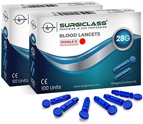 Surgiclass Blood Glucose lancets 28G for Diabetics Test Sterile Pack of 150 (100+50pcs) SURGIBLDLT28G100+50