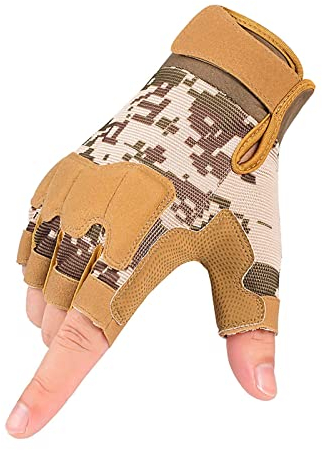 GRTE Halbe Finger Taktische Handschuhe Männer Frauen Anti-Rutsch Fingerlose Handschuhe Für Outdoor-Sport Radfahren Motorrad Wandern Klettern Camping Jagd Laufen,Desert Camouflage,M