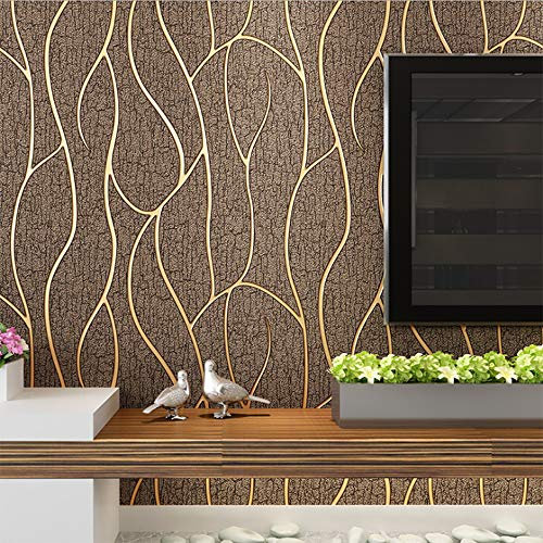MEAIHOME Modern Simple 3D Imitation Deerskin Non-Woven Curve Pattern Wallpaper for Living Room Bedroom TV Background Dark Brown Non-Pasted 1.73' W x 32.8' L