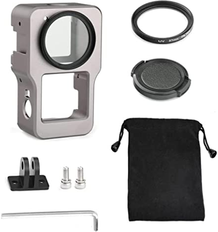 Honbobo Metall Cage Käfig für DJI Action 2, Schutz Rahmen Gehäuse + UV Filter + Base Adapter für DJI Action 2