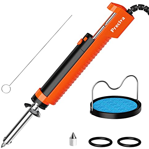 Preciva Electric Desoldering Pump, 30W Desoldering Iron Solder Sucker Pump with Nozzles 1.0mm 1.2mm for Through-Hole De-Soldering (Orange)