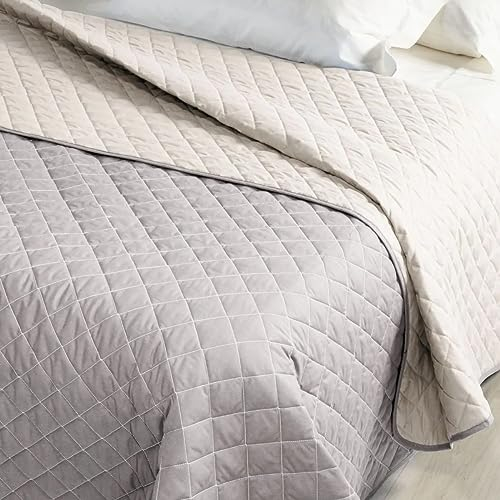 Caleffi copriletto trapuntato doubleface (sabbia) matrimoniale in PURO COTONE + tavoletta profumo biancheria per armadi by biancocasa