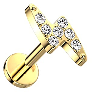 Paula & Fritz® Push-In Labret Piercing Blitz Gold Zirkonia Titan-IUM Grade 23 Kugel Piercing Set Mehrfarbig 1-mm Stab-Dicke Blüten-Sockel Madonna Medusa