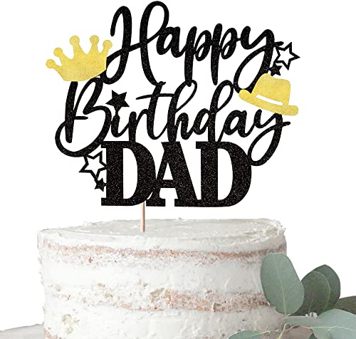Xsstarmi 1 PCS Happy Birthday Cake Topper - Happy Father's Day Cake Topper - Best Dad Cake Pick for Father's Day & Birthday Party - Black
