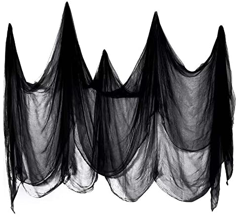 UDIKEFO 200 x 500 cm Halloween Gruselige Tuch, Gruseliges Käsetuch,Halloween Deko Stoff, Halloweenstoff schwarz, Halloween Dekoration Gruselig Vorhang,Horror Halloween Party Dekoration