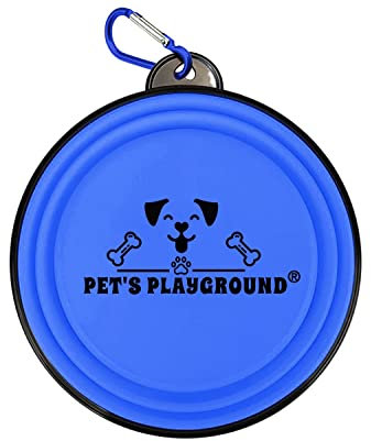 Pet's Playground Collapsible Dog & Cat Bowl | Portable Raised Bowl | 650ml Blue