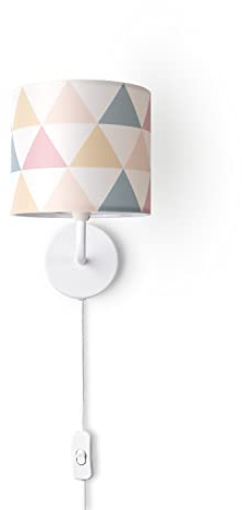 Paco Home Wandleuchte Stofflampenschirm Tischlampe Nachttischlampe Schlafzimmer E14 Vintage Retro Mit Schalter Up & Down, Farbe:Design 2 (Ø18 cm), Leuchtenart/Farbe:Wandleuchte - Weiß