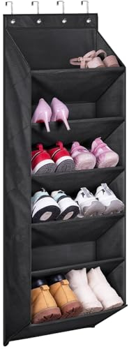MISSLO 6 Regal Schuhaufbewahrung mit Tiefen Taschen Schuhorganizer über die Tür Schuh Regal für Schrank und Schlafsaal Tür Organizer Hängend 12-Paar Schmaler Schuhaufhänger, Schwarz